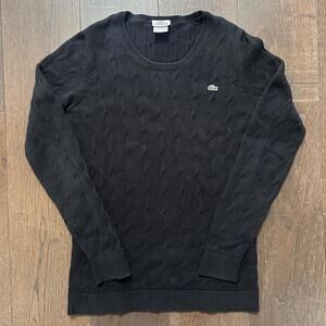 Lacoste Black Cable Knit Women's Sweater Size 40 100% Cotton